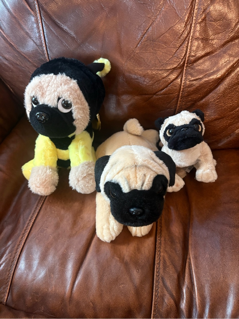 Plush Pug Trio - Beige & Black Puppy Stuffed Animals